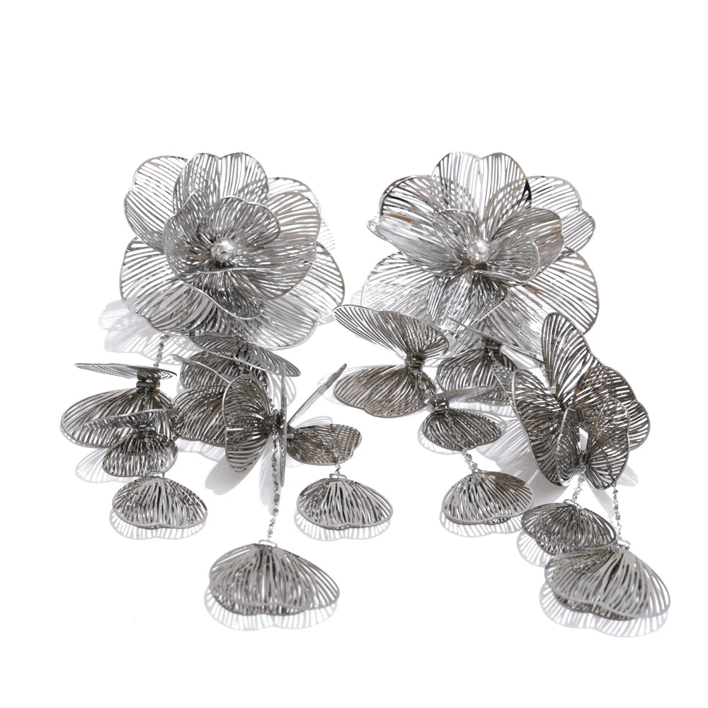 Big flower tassel drop party eye-catching earrings - product image