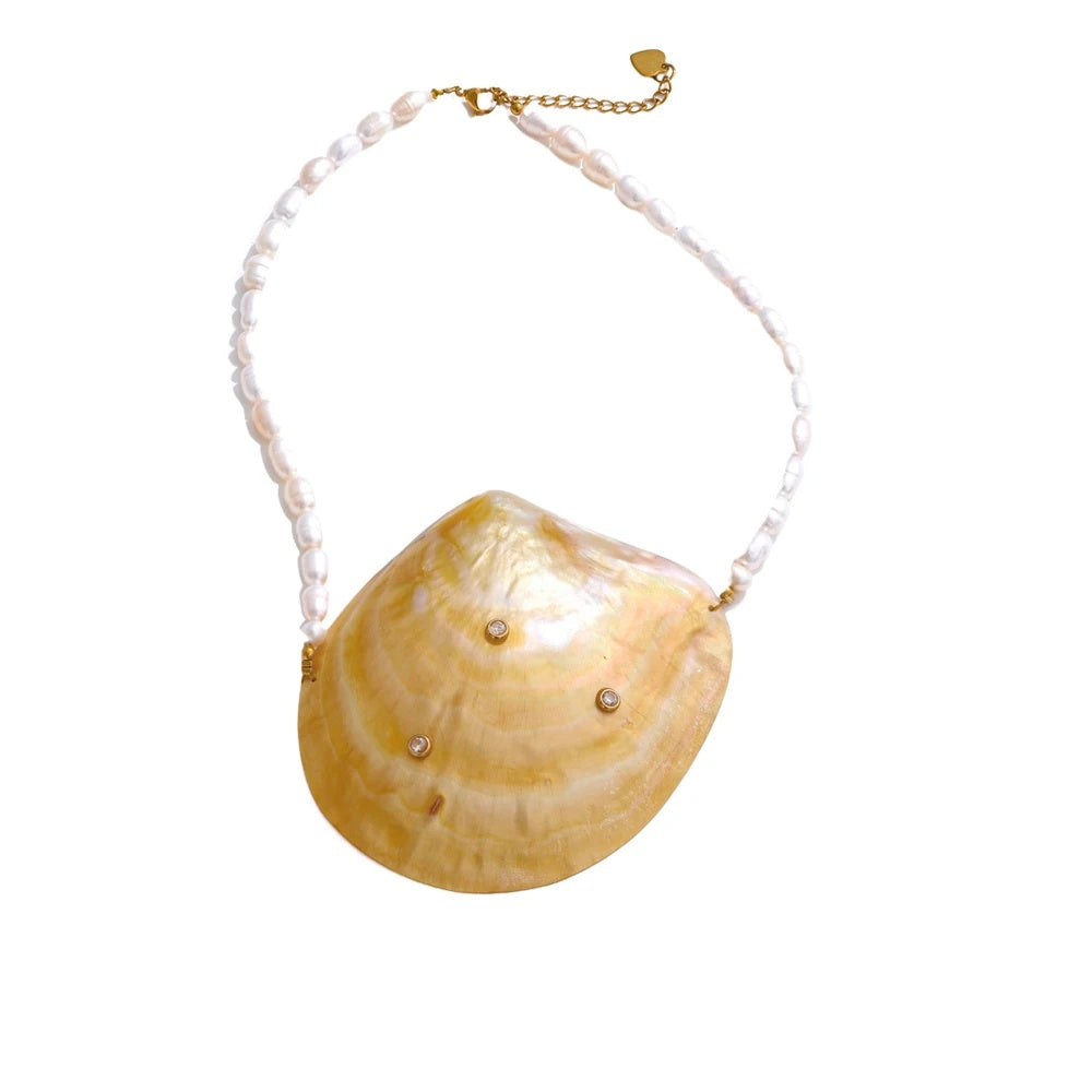 Big shell freshwater pearl chain pendant necklace - product image