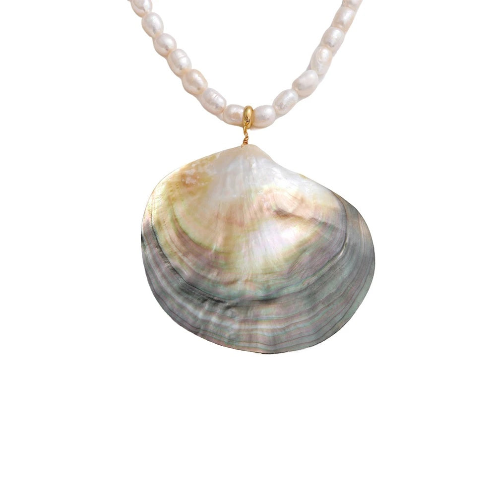 Big shell freshwater pearl pendant necklace - product image