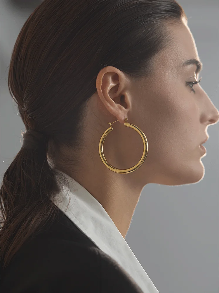 Big sleek round hollow hoop earrings - product image