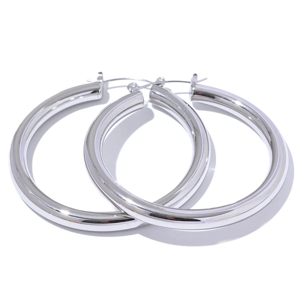 Big sleek round hollow hoop earrings - product image