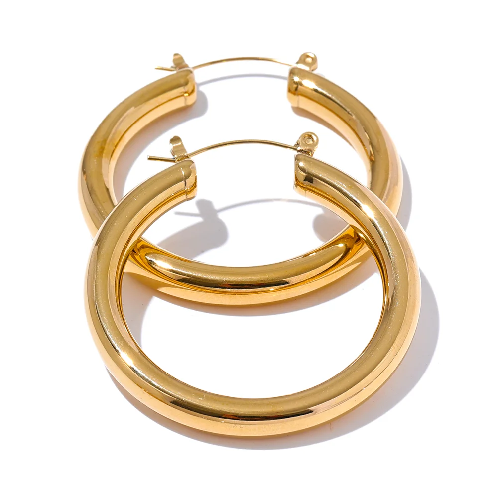 Big sleek round hollow hoop earrings - product image