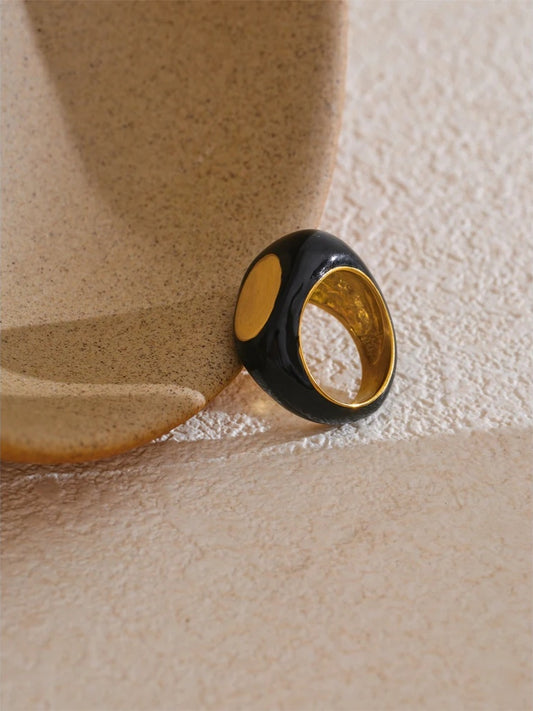 Black enamel abstract minimalist texture ring - product image