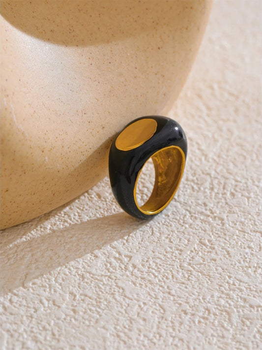 Black enamel abstract minimalist texture ring - product image