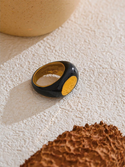 Black enamel abstract minimalist texture ring - product image