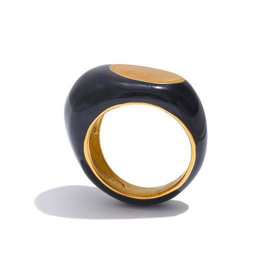Black enamel abstract minimalist texture ring - product image