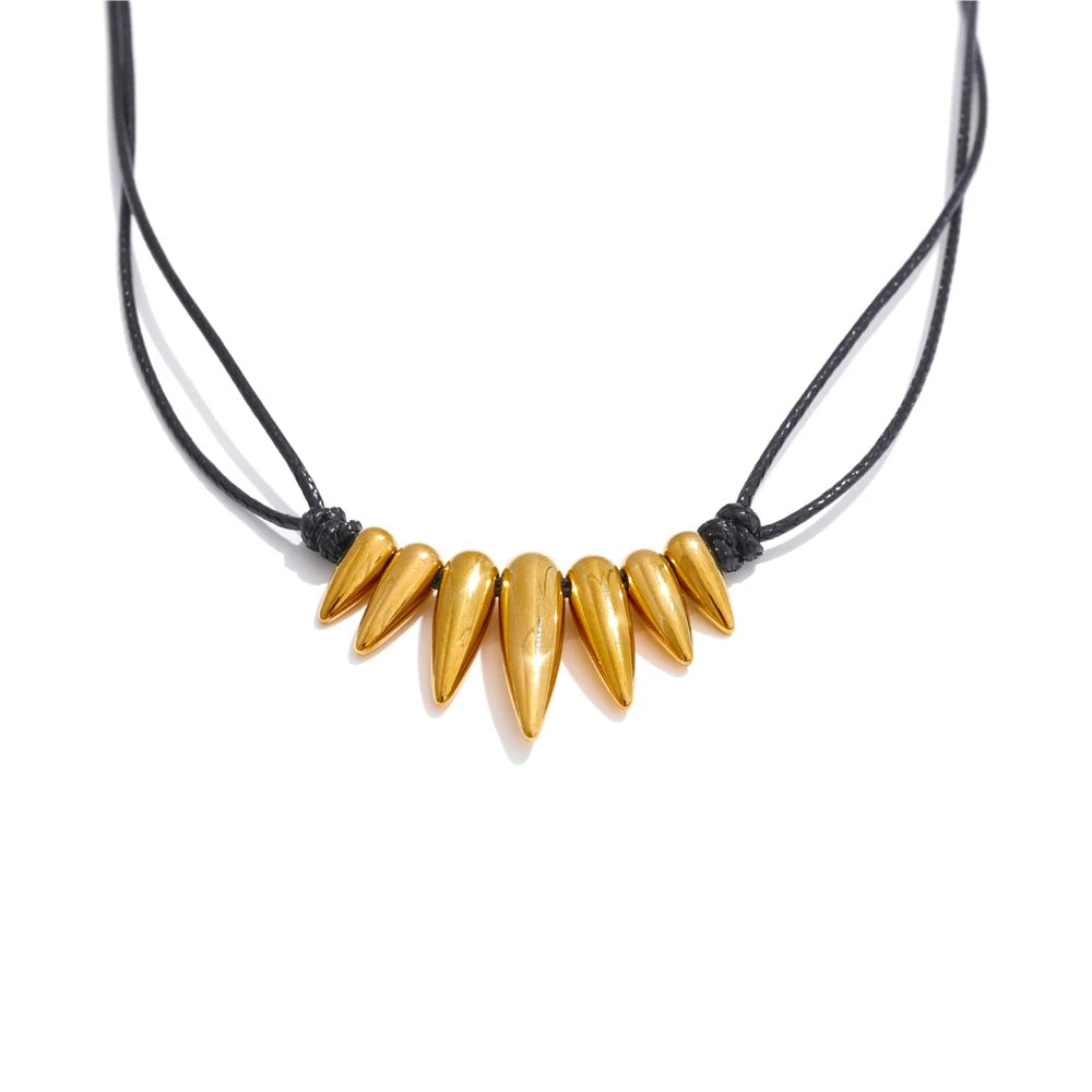 Black pu leather statement drop necklace - product image