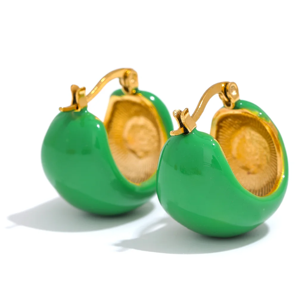 Black white green enamel chunky hoop earrings - product image