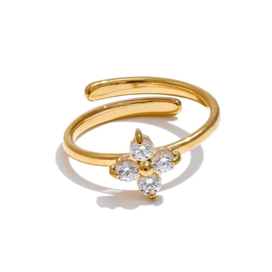 Bling cubic zirconia flower adjustable ring - product image