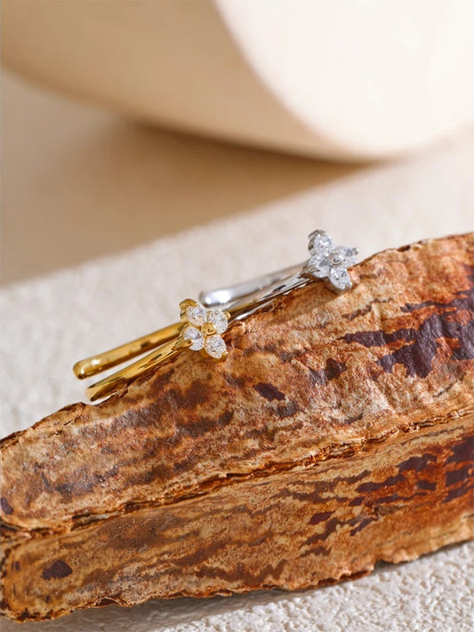 Bling cubic zirconia flower adjustable ring - product image