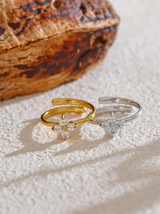 Bling cubic zirconia flower adjustable ring - product image