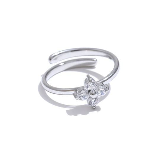 Bling cubic zirconia flower adjustable ring - product image