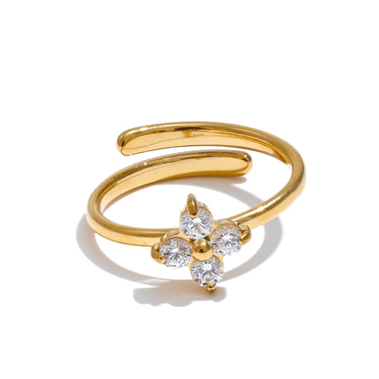 Bling cubic zirconia flower adjustable ring - product image