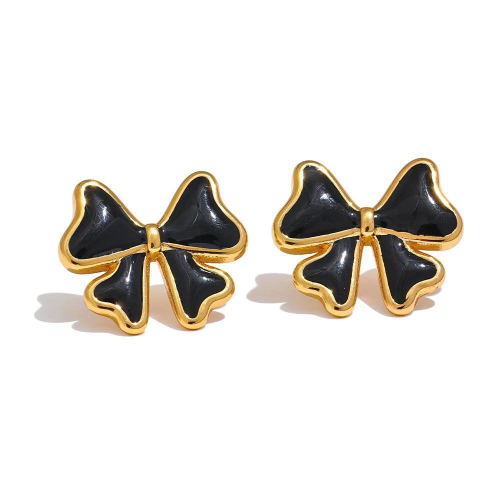 Blue black white enamel bowknot stud earrings - product image