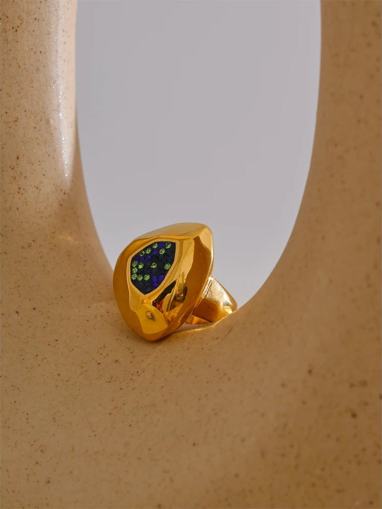 Blue cubic zirconia abstract fashion ring - product image