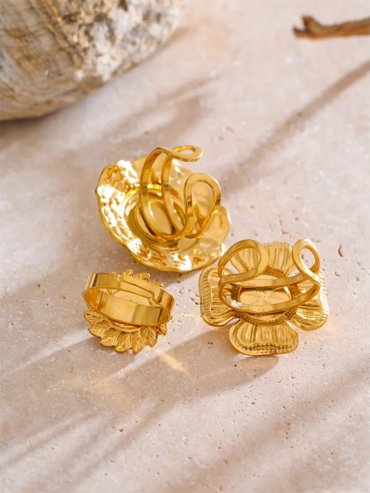 Blue turquoise flower sun adjustable ring - product image