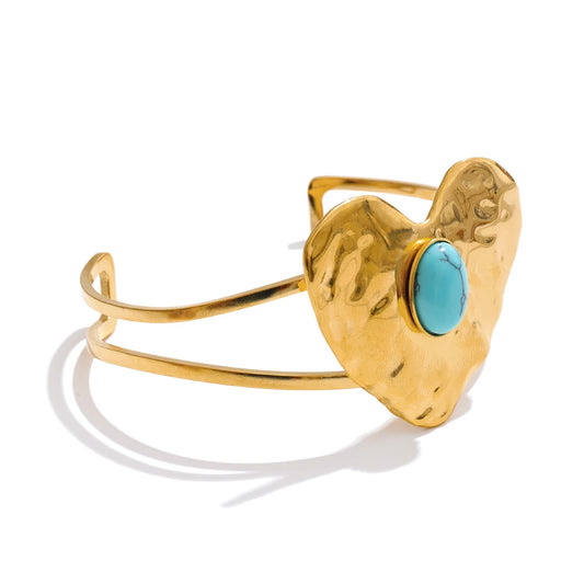 Blue turquoise inlaid heart love earrings ring bracelet set - product image