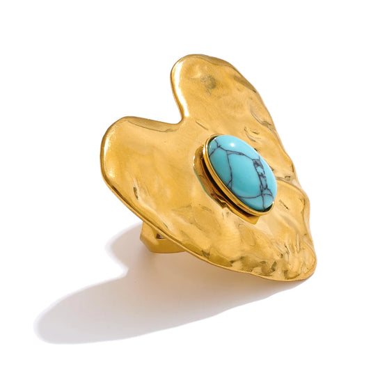 Blue turquoise inlaid heart love earrings ring bracelet set - product image