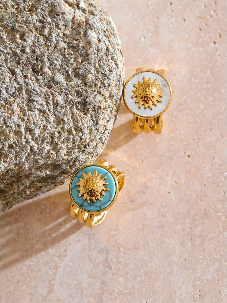 Blue turquoise shell adjustable open ring - product image