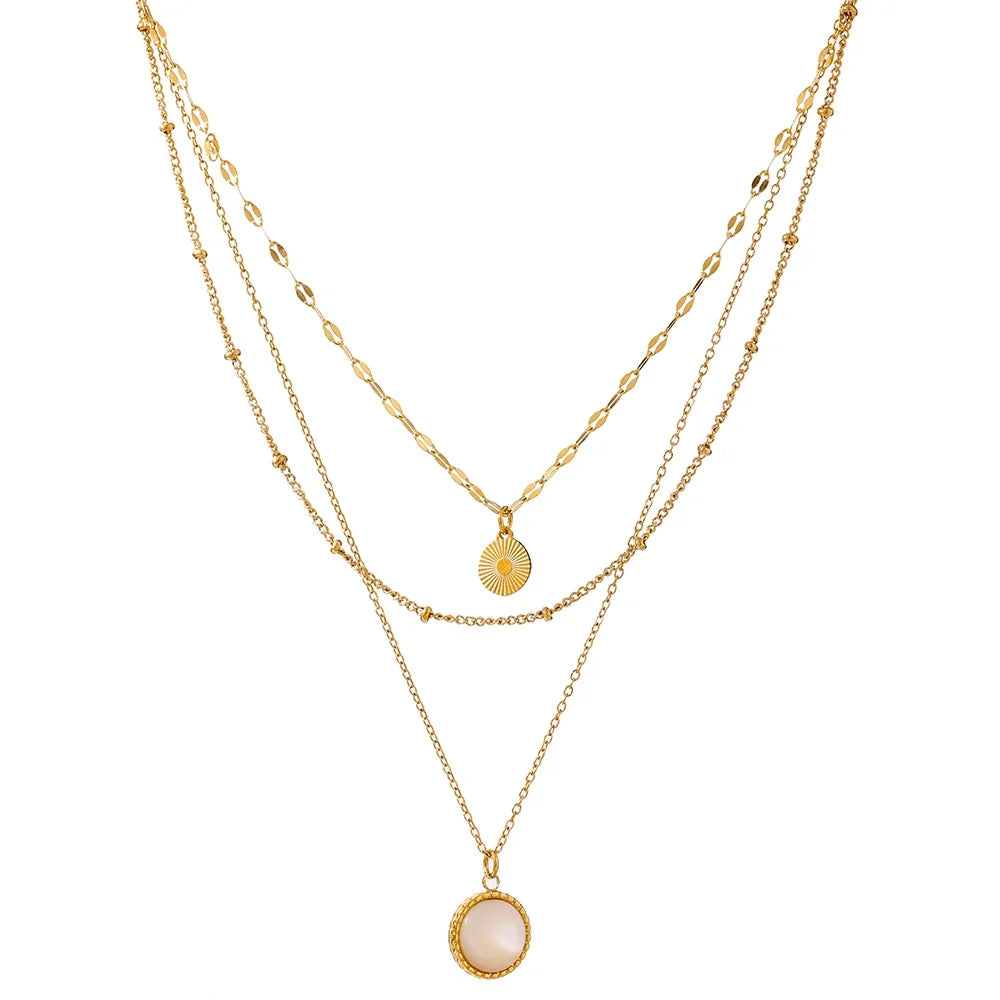 Bohemian round pendant necklace stainless steel - product image