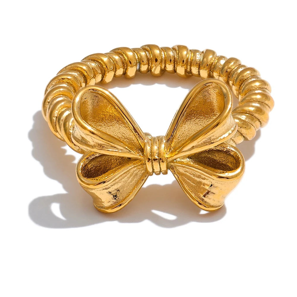 Bow knot design gold color fashion ring - product image