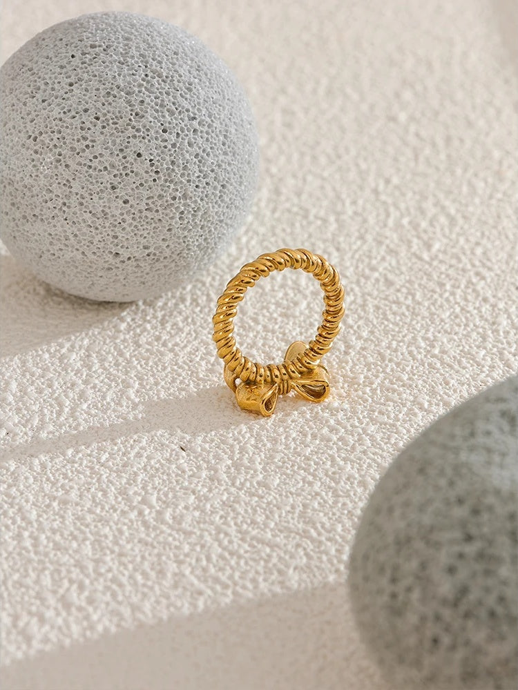 Bow knot design gold color fashion ring - product image