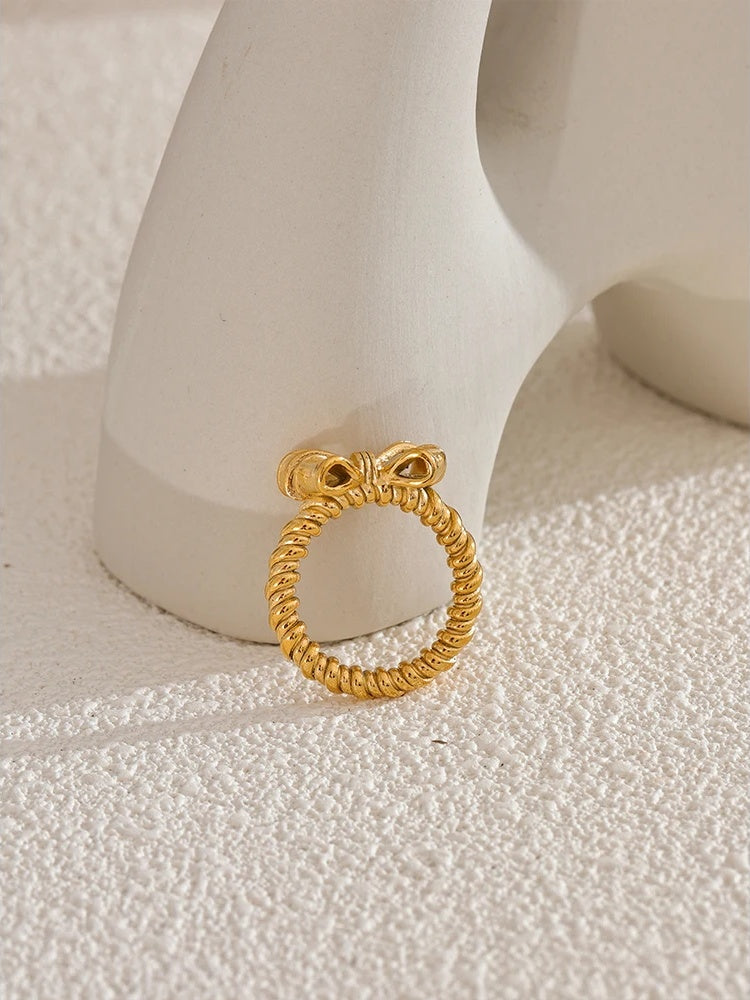 Bow knot design gold color fashion ring - product image