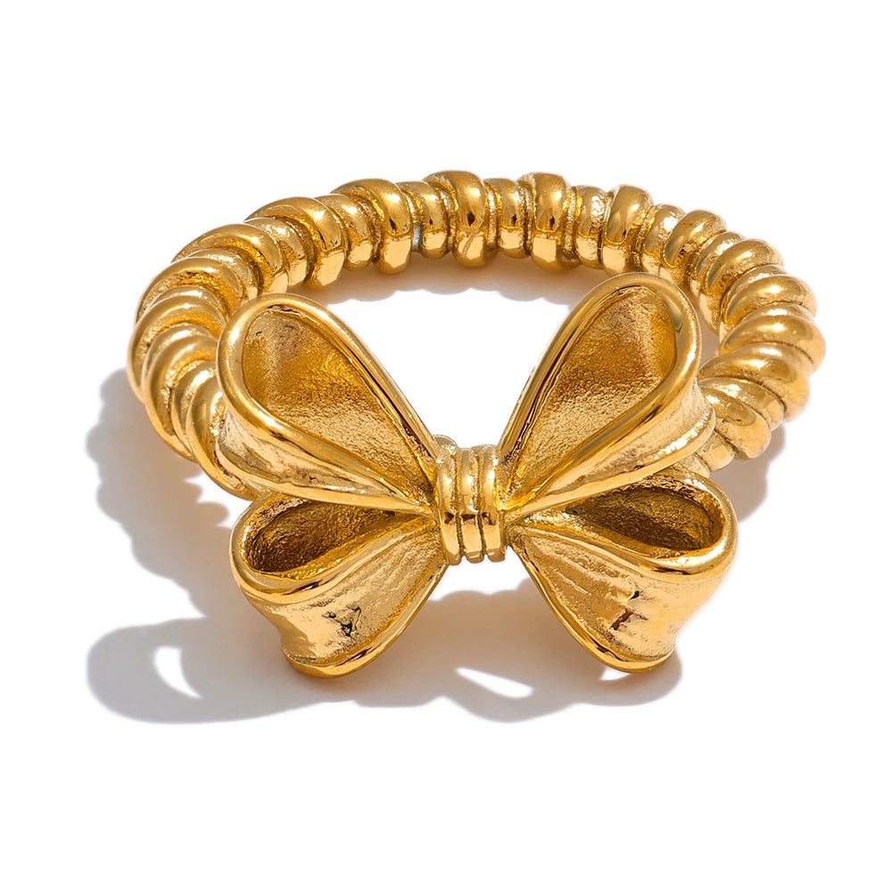 Bow knot design gold color fashion ring - product image