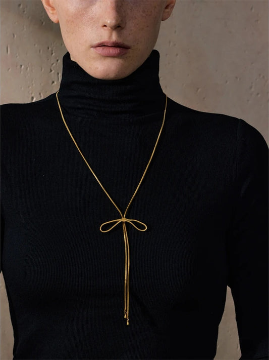 Bow knot movable fashion sweater chain necklace - product image