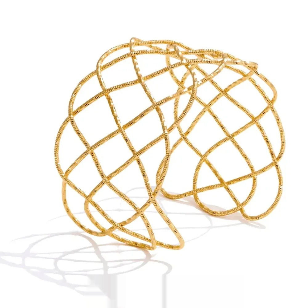 Braided hollow large wide cuff bracelet - product image