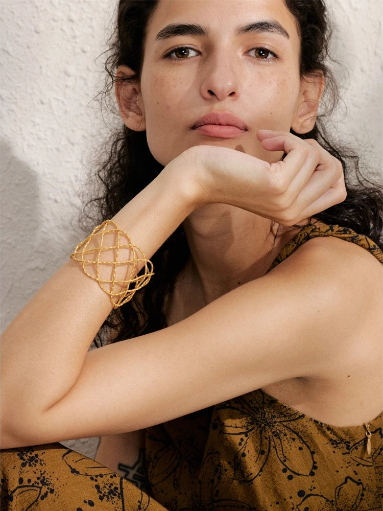 Braided hollow large wide cuff bracelet - product image