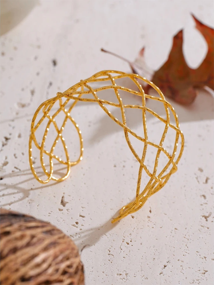 Braided hollow large wide cuff bracelet - product image