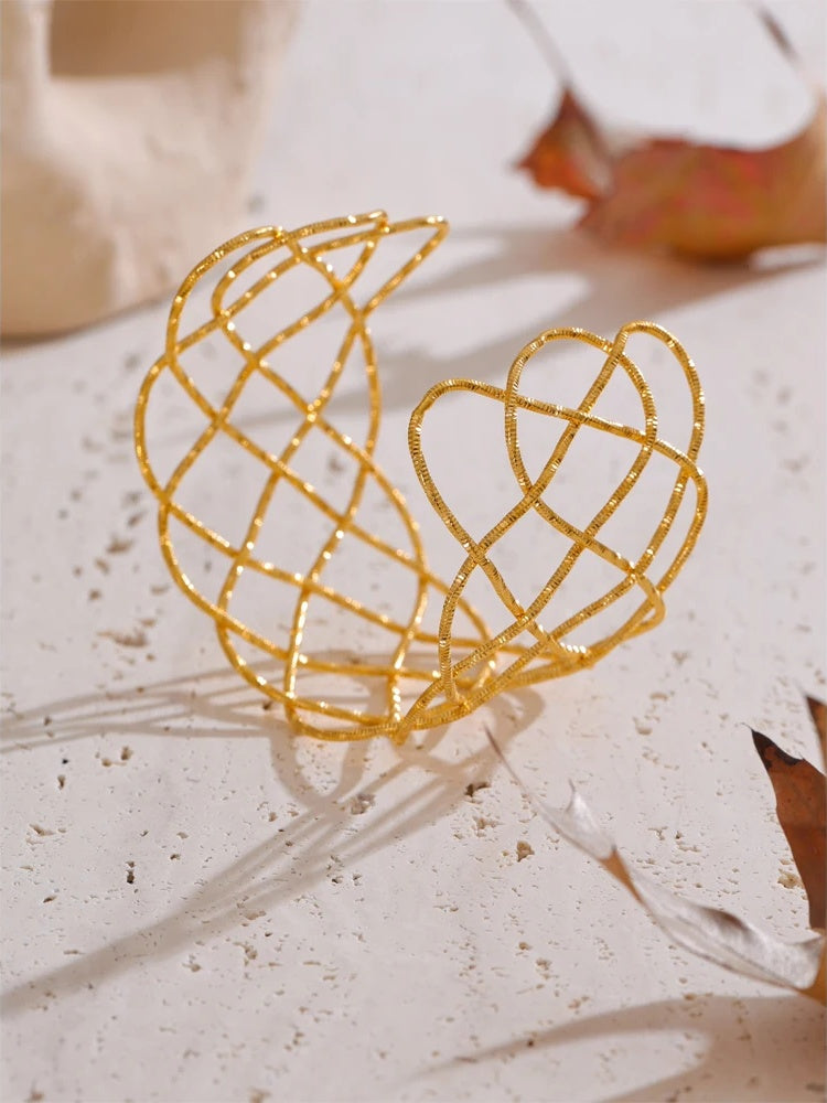 Braided hollow large wide cuff bracelet - product image