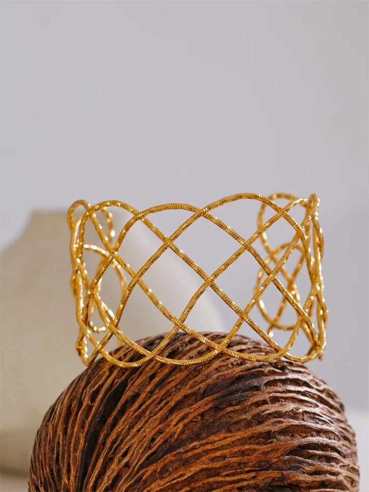 Braided hollow large wide cuff bracelet - product image