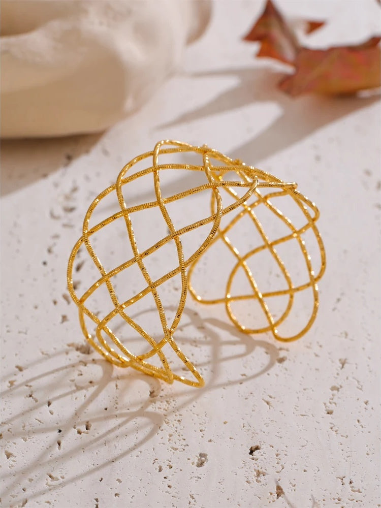 Braided hollow large wide cuff bracelet - product image