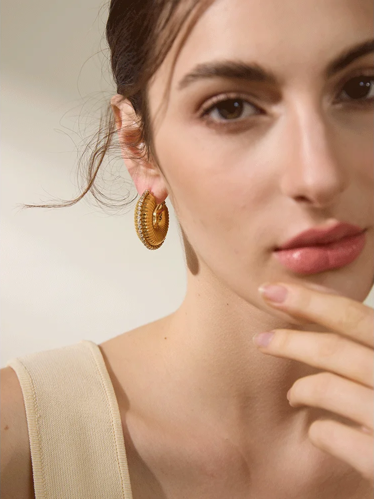 C-shape contemporary chunky zirconia texture earrings - product image