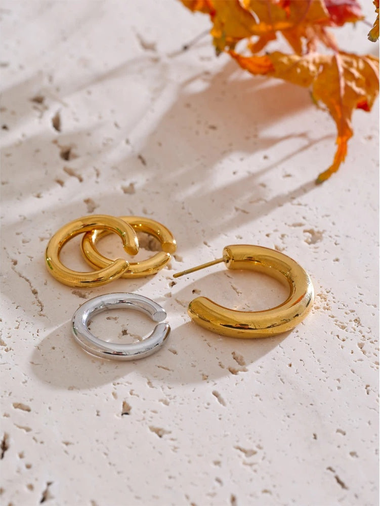C-shape ear bone clip stainless steel earrings set - product image