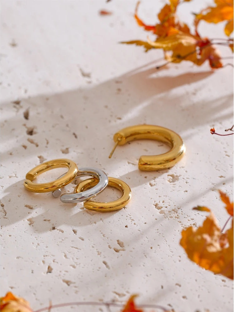 C-shape ear bone clip stainless steel earrings set - product image