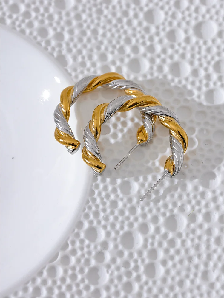 C-shape round twisted huggie hoop earrings - product image