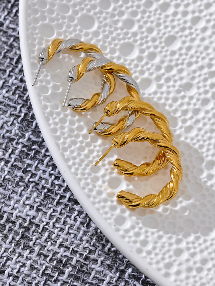 C-shape round twisted huggie hoop earrings - product image