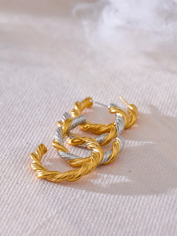 C-shape round twisted huggie hoop earrings - product image