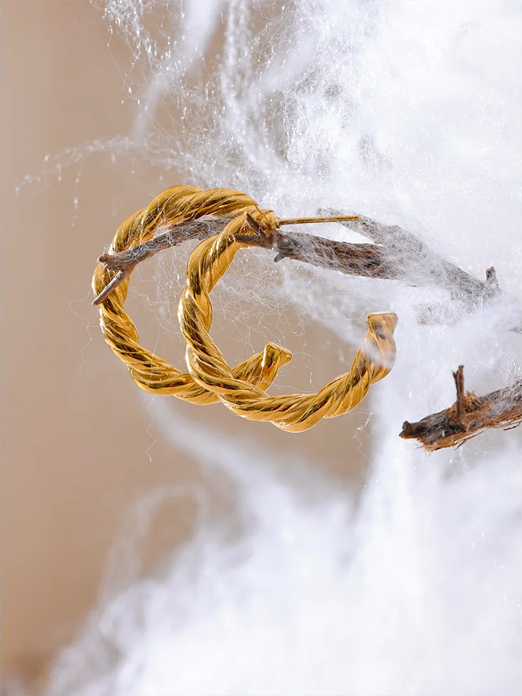 C-shape round twisted huggie hoop earrings - product image