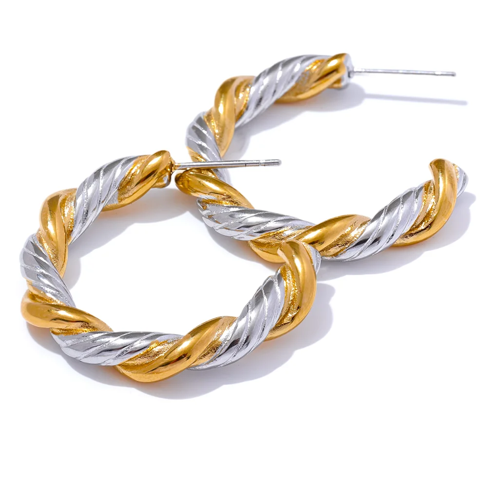 C-shape round twisted huggie hoop earrings - product image