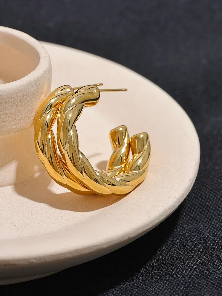C shape twisted daily wear hoop earrings - product image