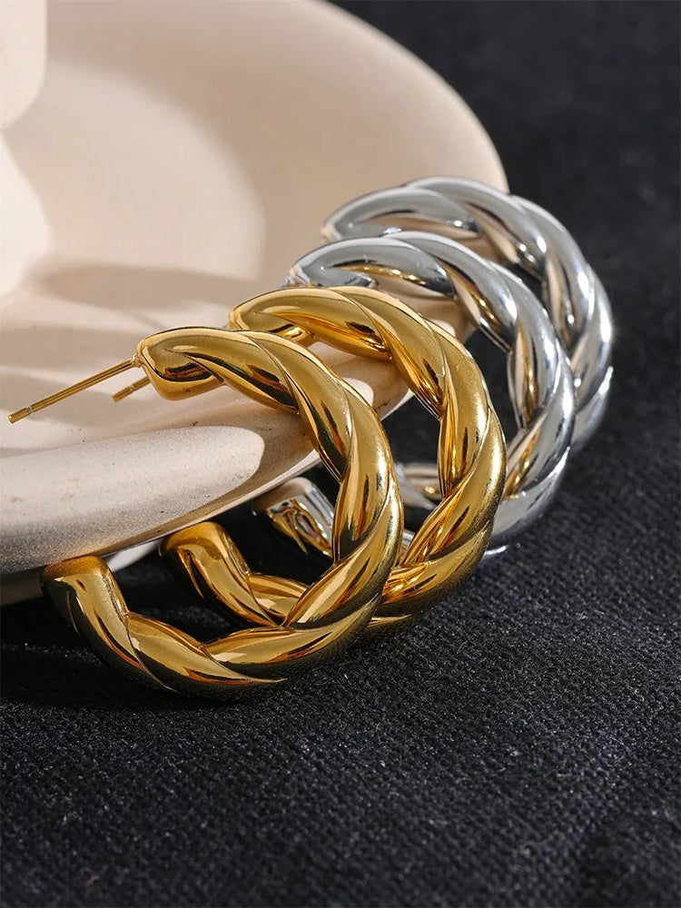 C shape twisted daily wear hoop earrings - product image