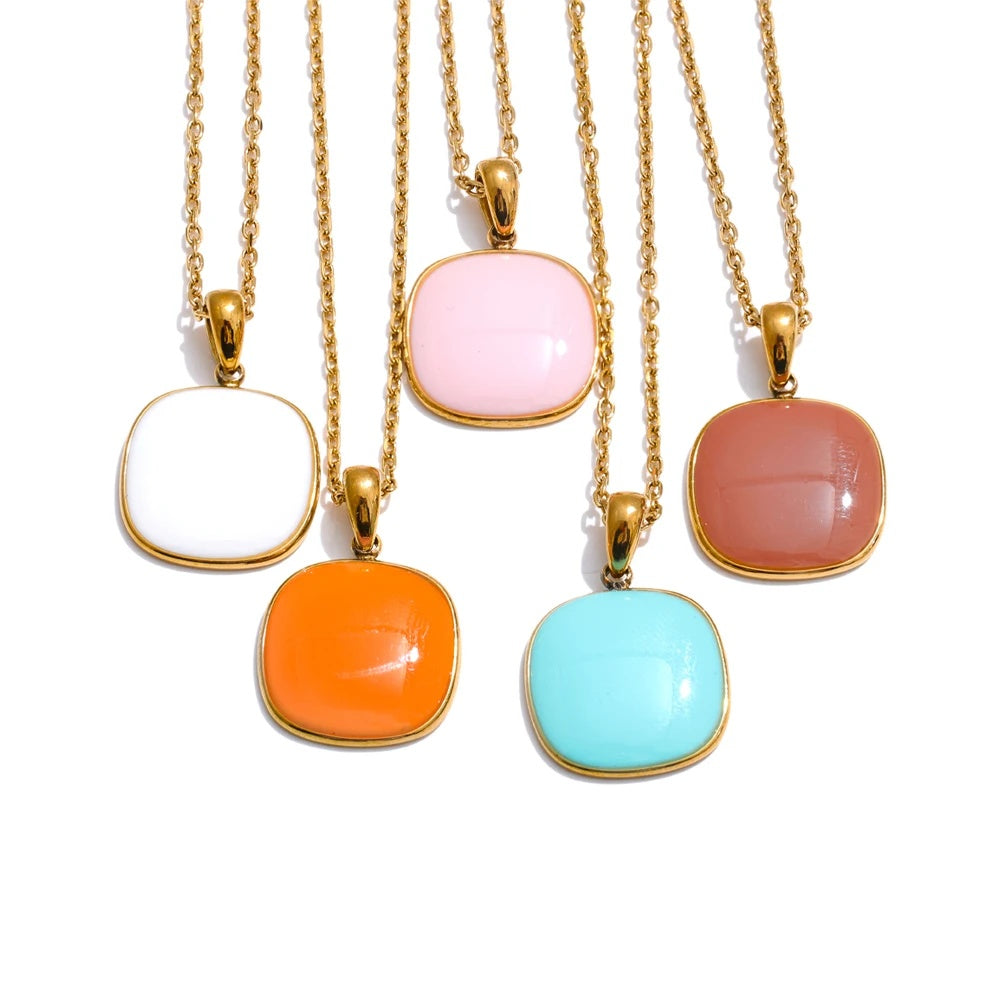 Candy color square modern pendant necklace women - product image