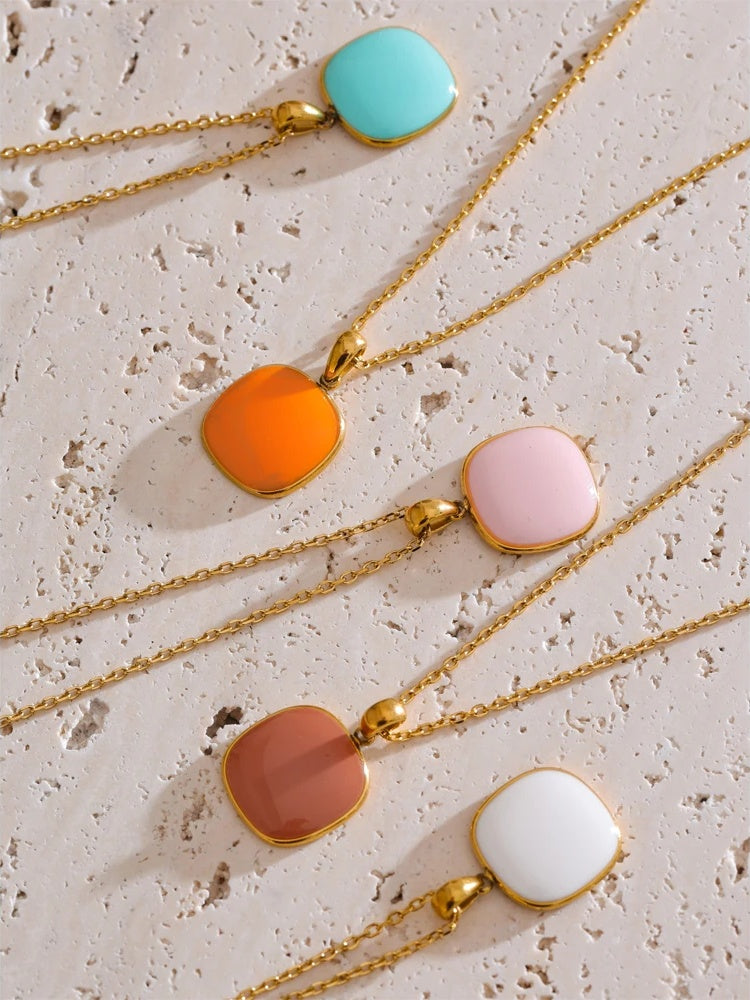Candy color square modern pendant necklace women - product image