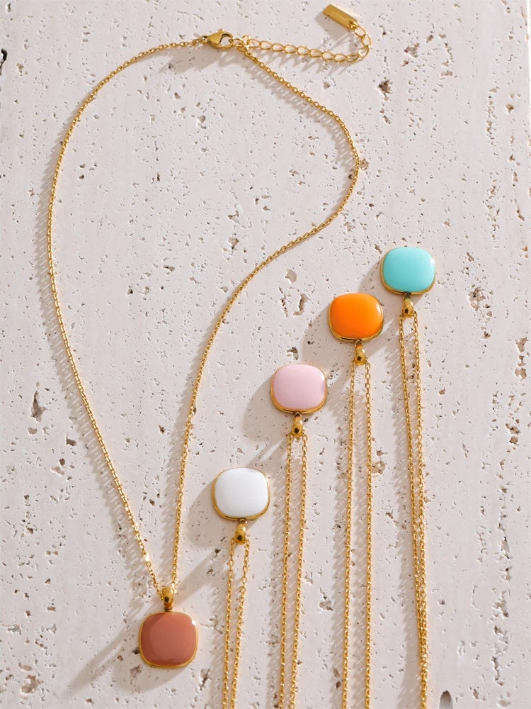 Candy color square modern pendant necklace women - product image