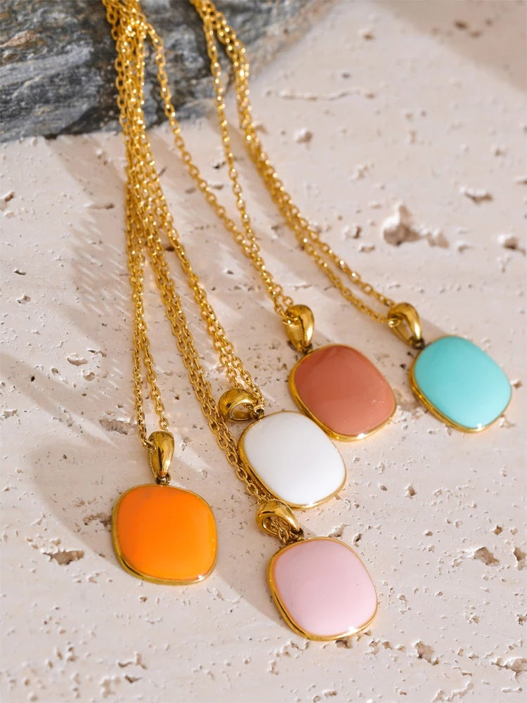 Candy color square modern pendant necklace women - product image