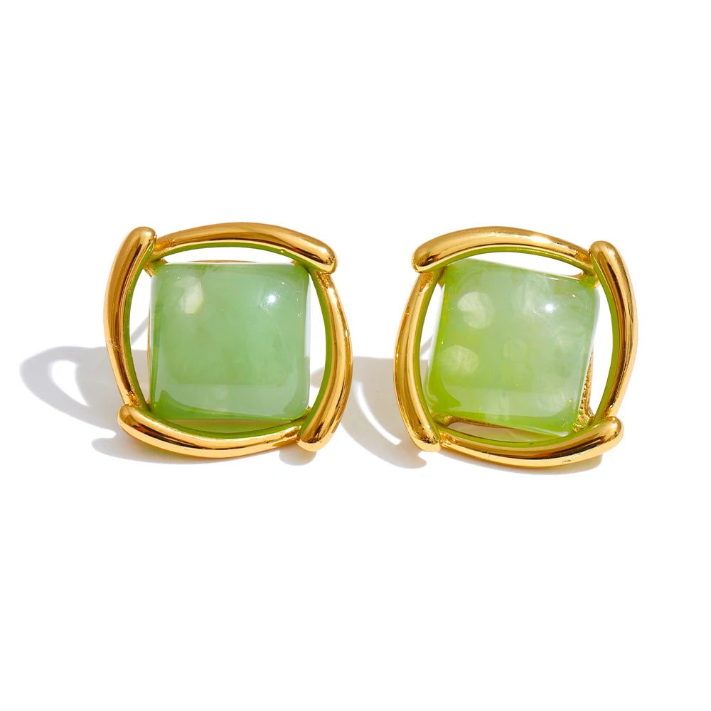 Candy resin acrylic square colorful stud earrings - product image